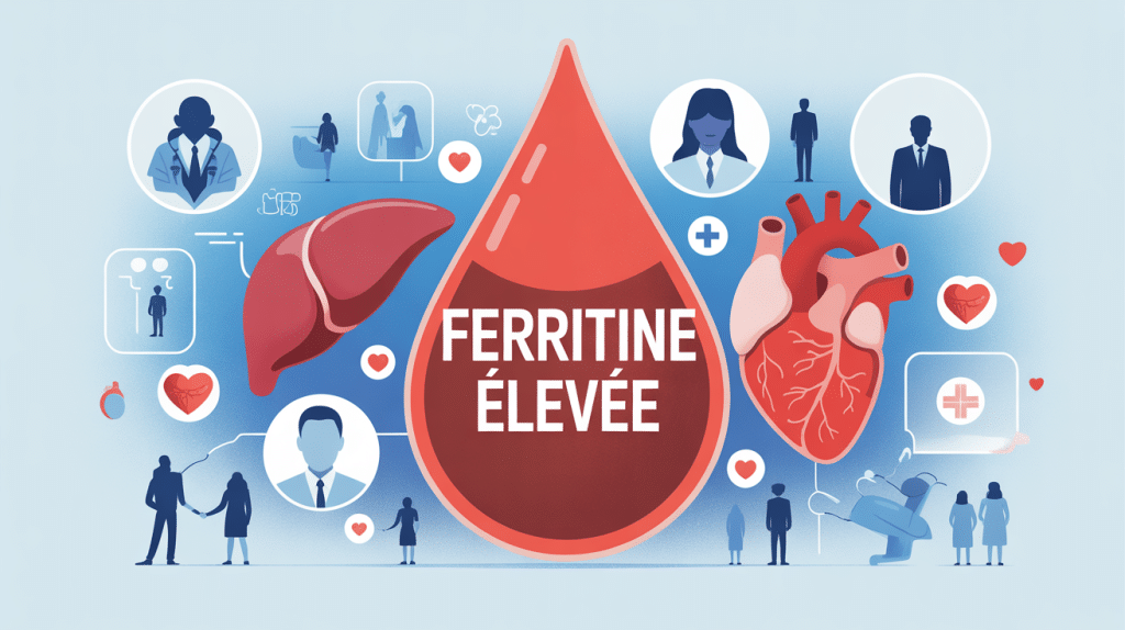Illustration ferritine élevée témoignage avec sang, foie et patients