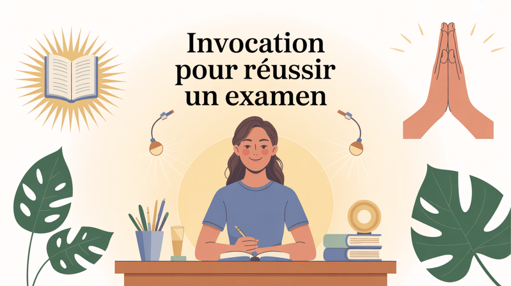 invocation examen illustration étudiant table prière