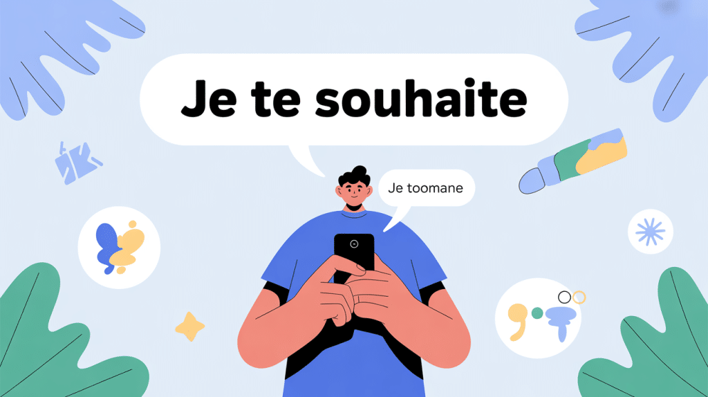 illustration de je te souhaites ou souhaite, bonne orthographe sur smartphone