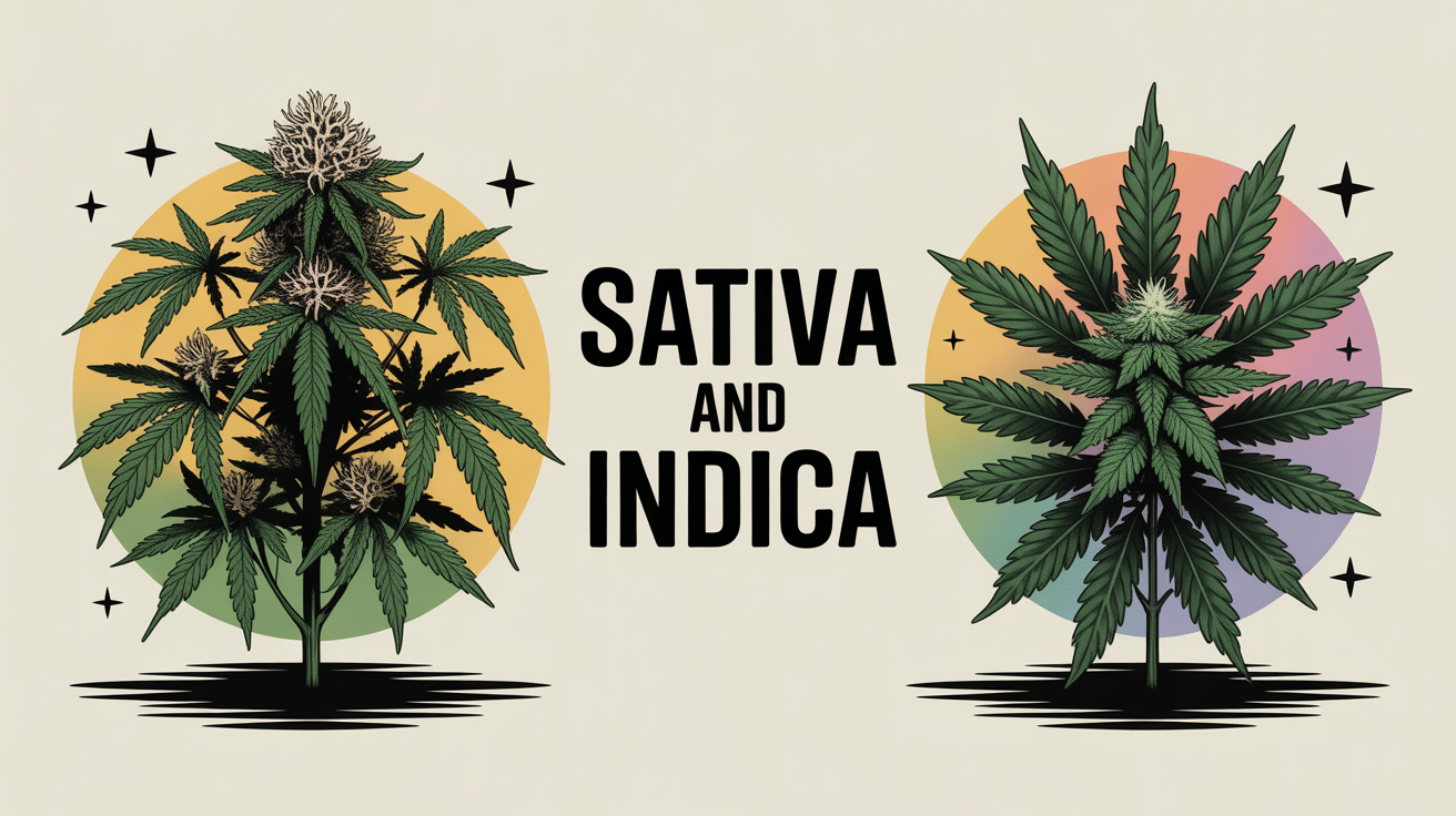 Sativa and indica illustration plantes contrastées