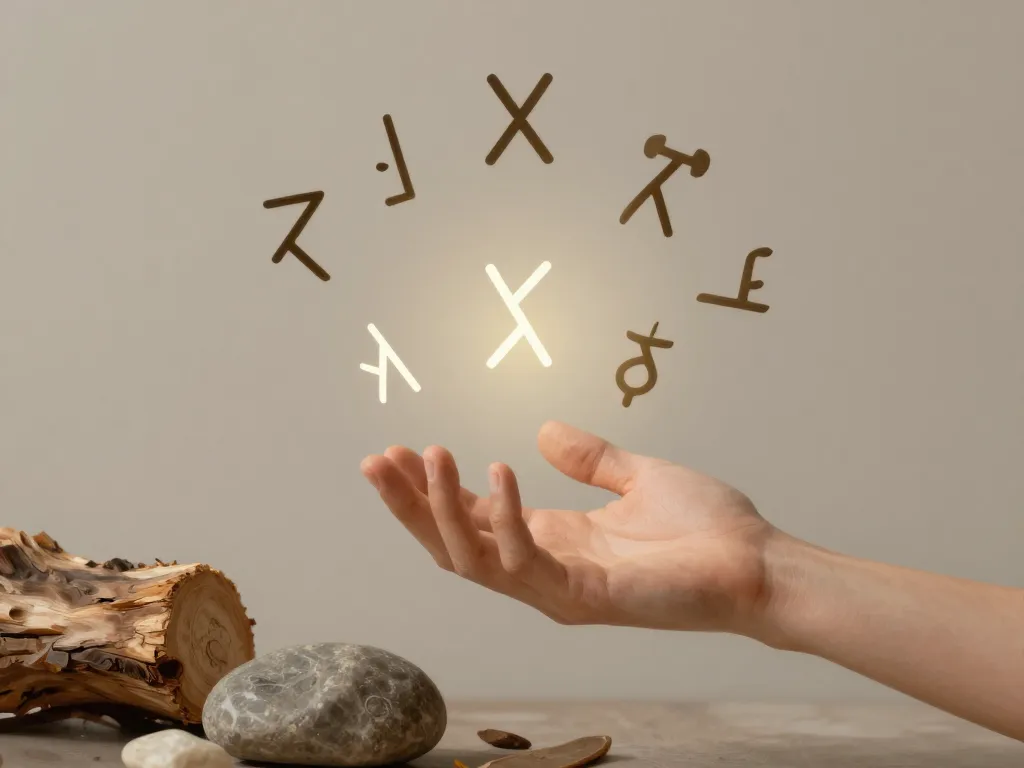 main choisissant un signe viking runes Mjöllnir Valknut contexte moderne