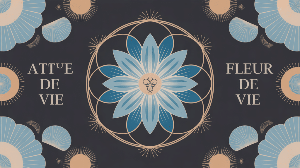 tatouage fleur de vie motif géométrique bleu or ambiance spirituelle