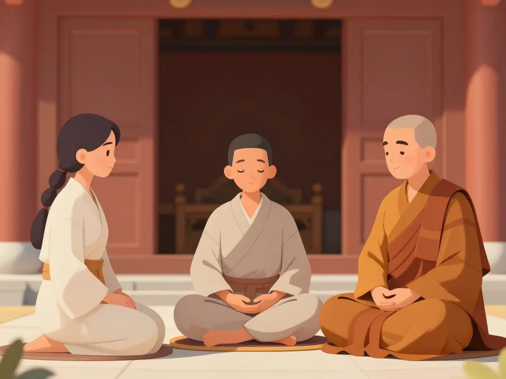 Tenue bouddhiste visiteurs méditation et moine