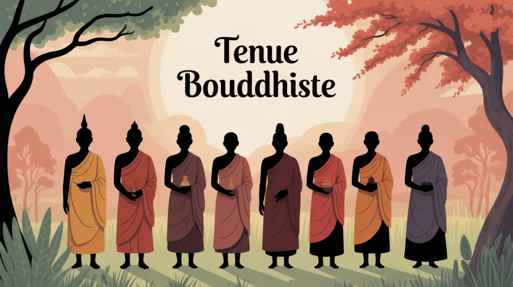 Illustration tenue bouddhiste silhouettes robes monastiques