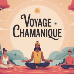 Illustration stylisée voyage chamanique tambour méditation