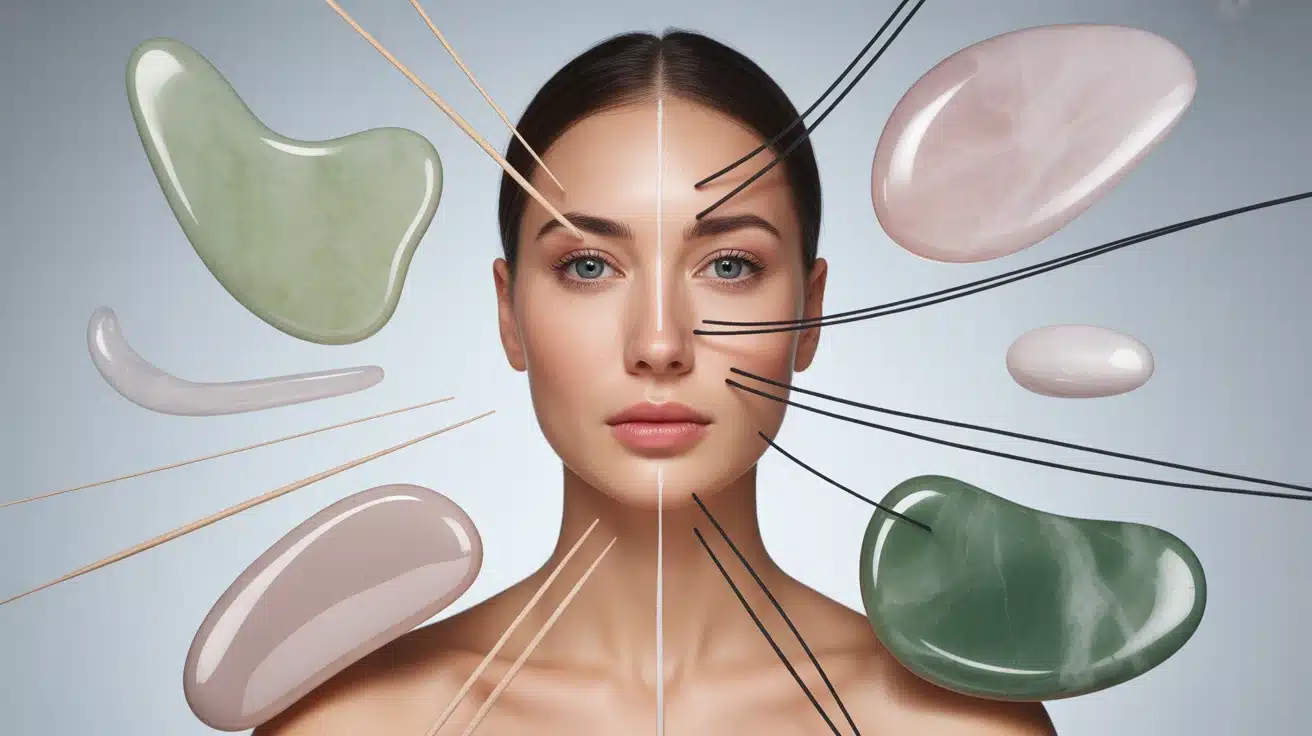 Gua sha avec pierres sur visage