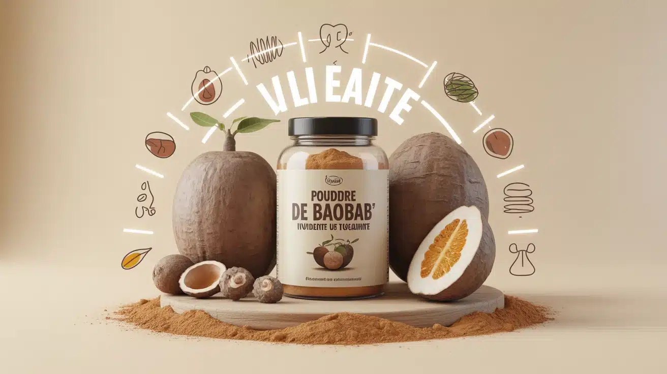 Poudre de baobab en illustration, énergie et fibres