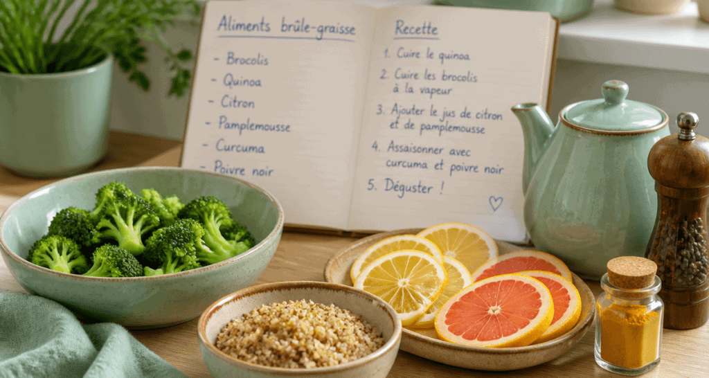 aliments brûle graisse sur plan de travail