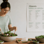 Femme préparant salade aliments faibles en calories