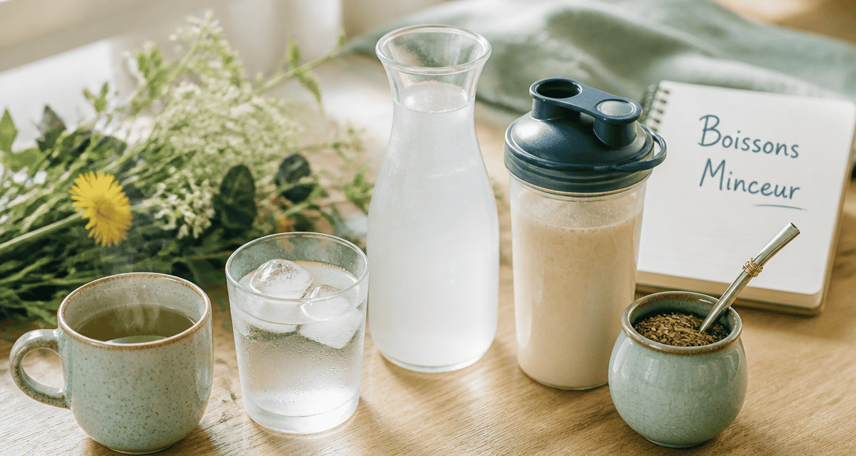 boisson pour perdre du poids sur table avec thé vert eau coco maté