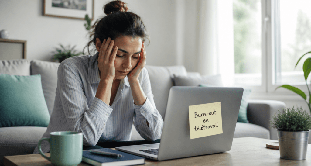 burn out teletravail femme fatiguee ordinateur