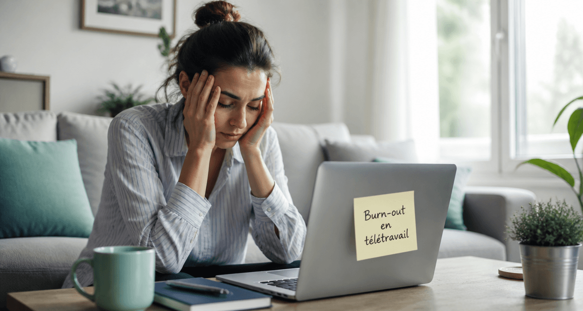 burn out teletravail femme fatiguee ordinateur
