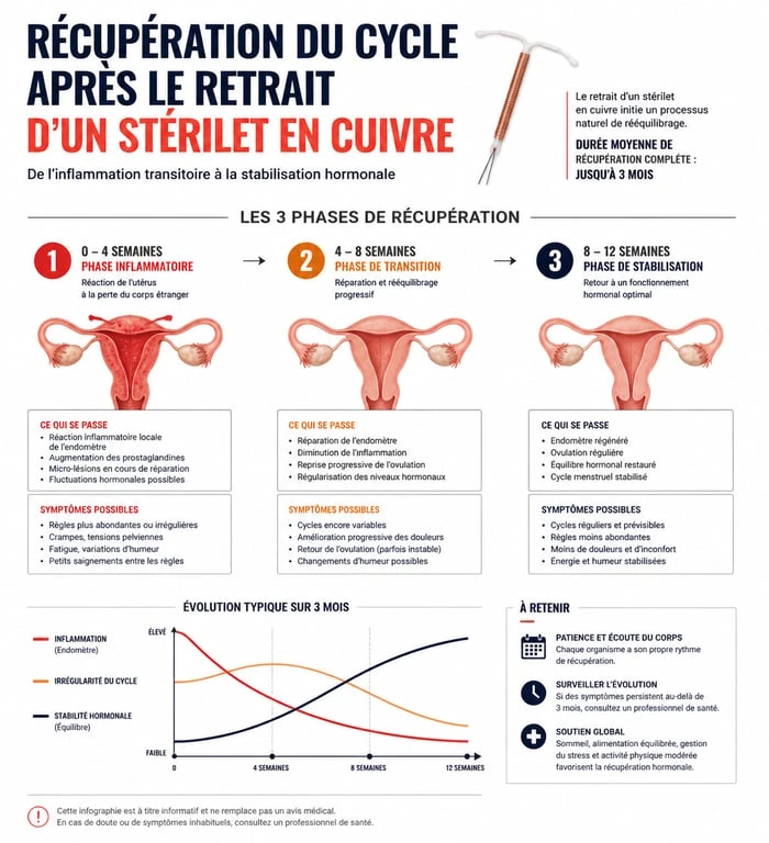 Infographie explicative du retour au cycle naturel après retrait stérilet cuivre
