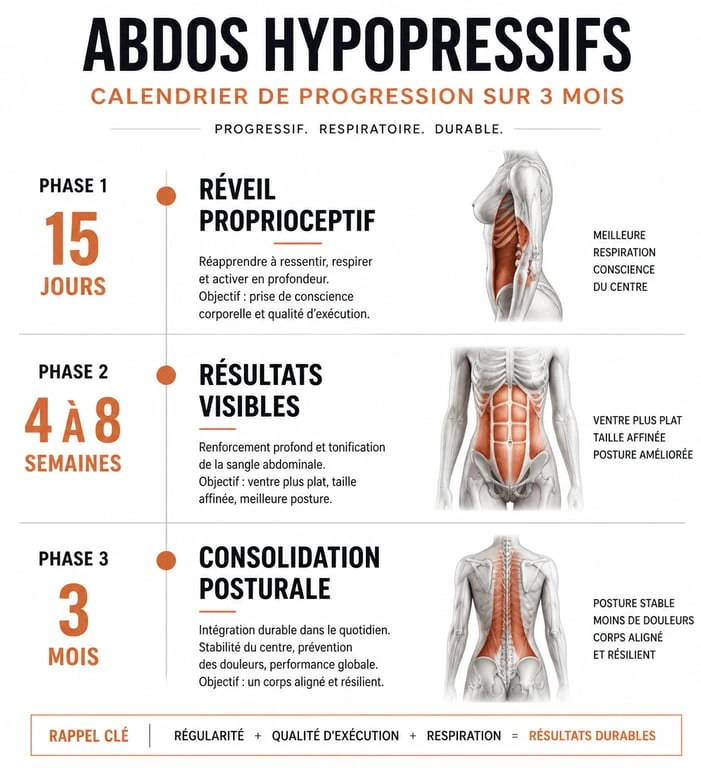 Calendrier de progression des abdos hypopressifs : résultats visibles au bout de combien de temps