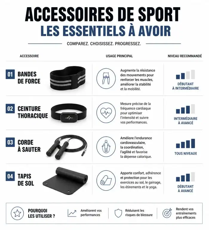Infographie comparative des accessoires de sport pour le fitness et la musculation