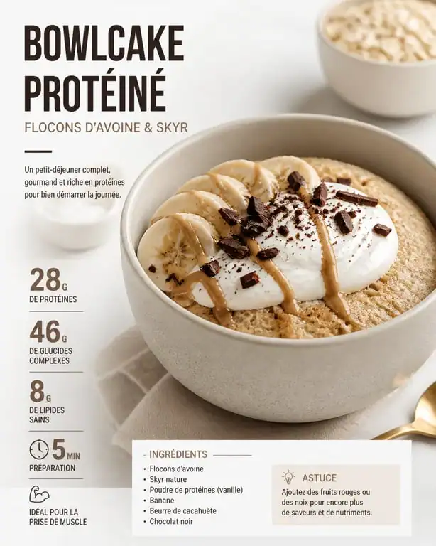 Bowlcake protéiné au skyr et flocons d'avoine, recette riche en protéine pour la musculation