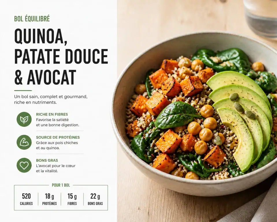 Bowl de quinoa aux patates douces et pois chiches pour une alimentation healthy