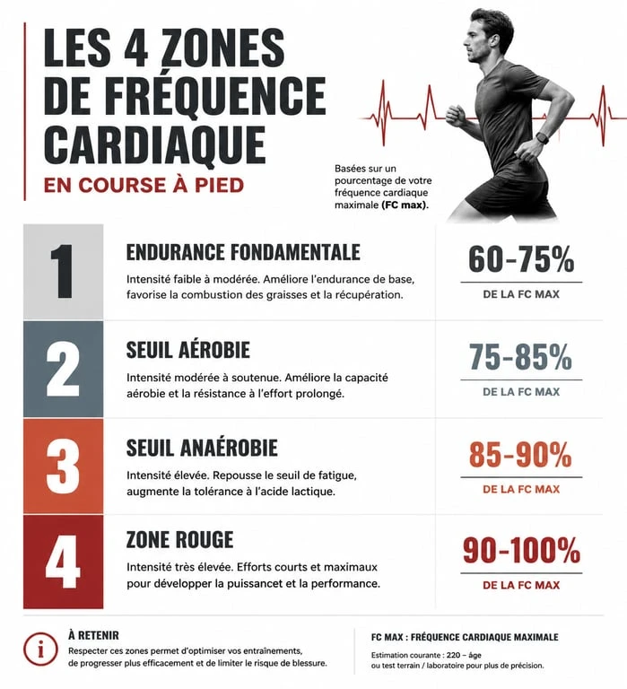 Infographie des zones de fréquence cardiaque pour la course à pied