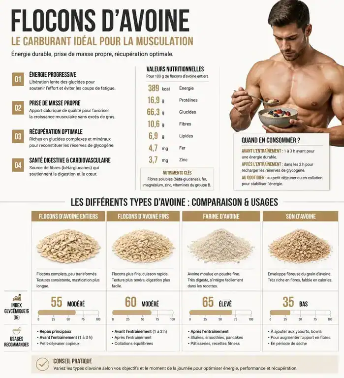 Comparatif des types de flocons d'avoine pour la musculation et leurs bénéfices nutritionnels
