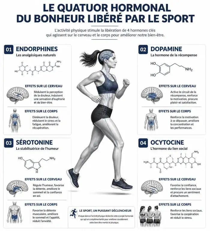Infographie sur les hormones du bonheur et le sport