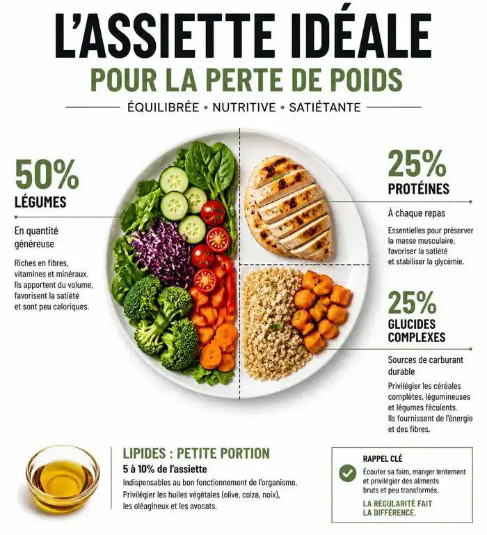 Infographie de l'assiette idéale pour la nutrition et la perte de poids