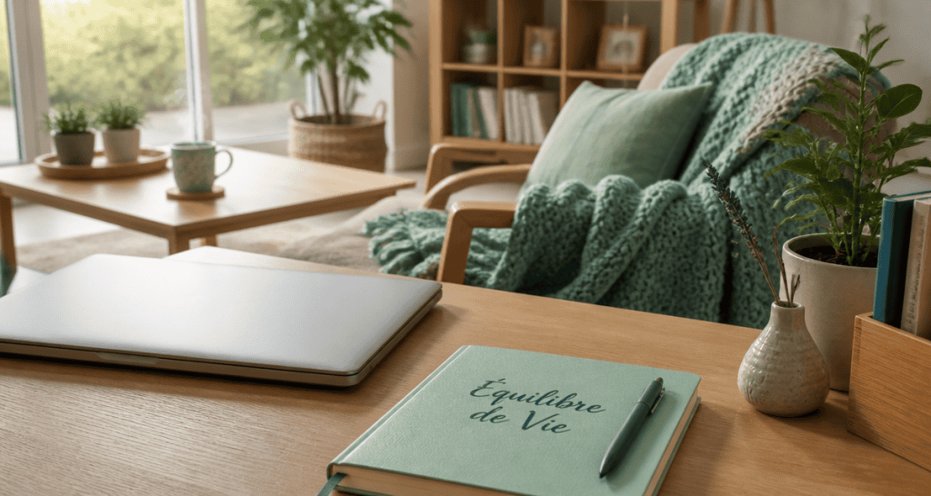 équilibre de vie dans un salon lumineux avec bureau