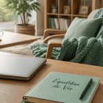 équilibre de vie dans un salon lumineux avec bureau