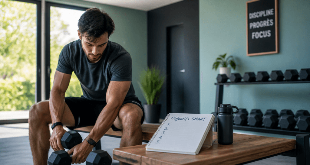 Motivation musculation jeune homme carnet haltères