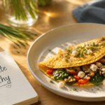 omelette healthy légumes feta sur assiette