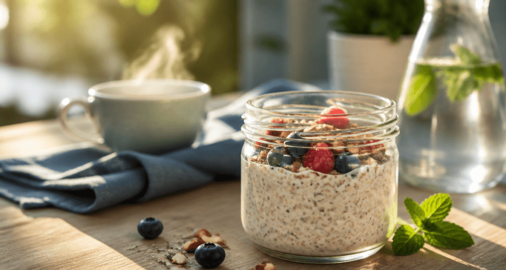 petit dej équilibré recette avec overnight oats et fruits