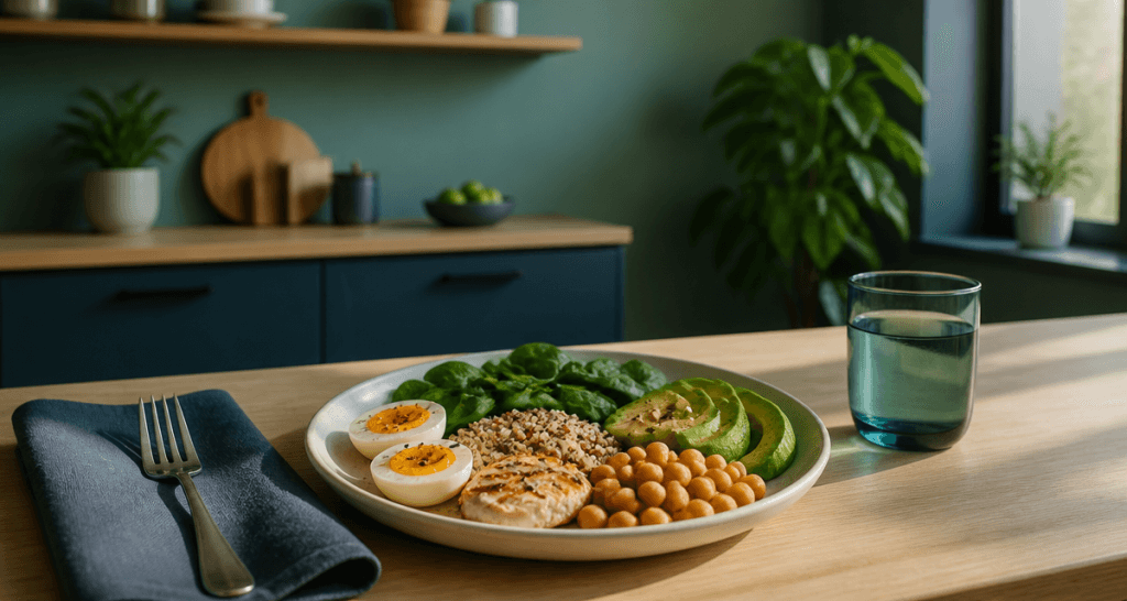 repas riche en proteine avec poulet quinoa avocat