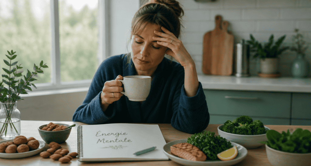 retrouver de l energie mentale femme fatiguée tisane cuisine