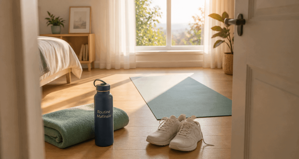 Accessoires sport matinale sur parquet lumineux