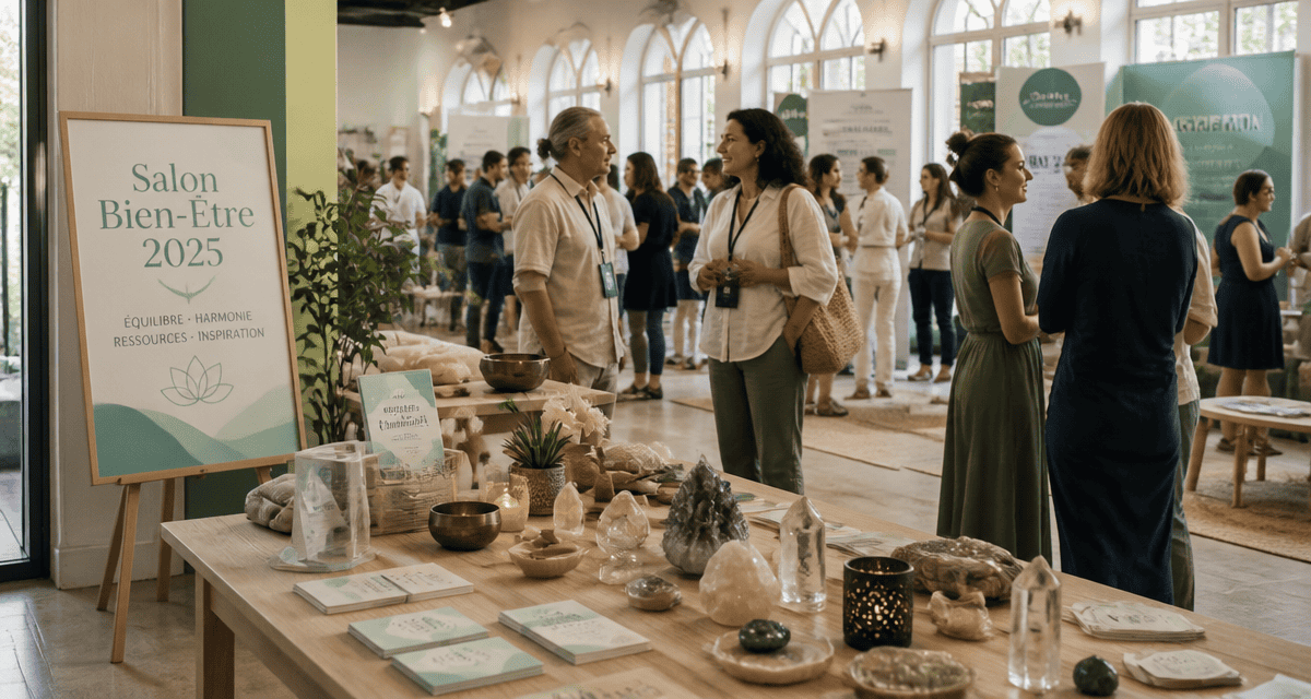 Salon du bien etre 2025 table cristaux et visiteurs