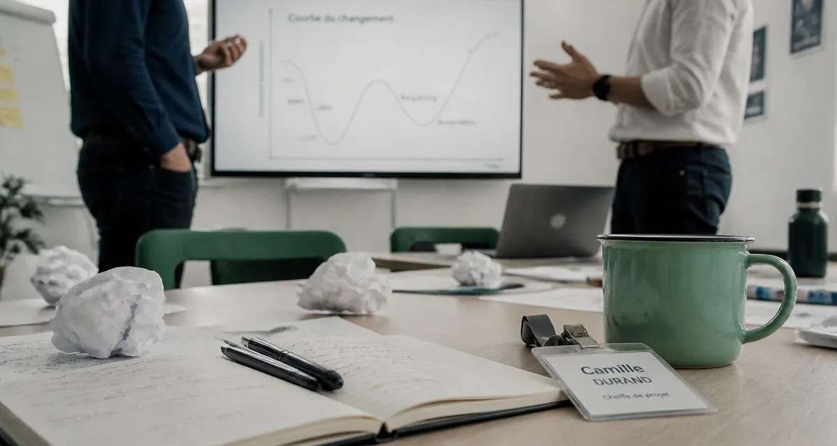 Courbe du changement en entreprise, réunion et pilotage des émotions