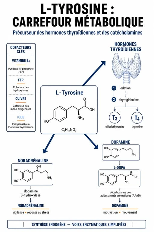 Schéma explicatif des bienfaits de la L-Tyrosine sur le métabolisme et la perte de poids