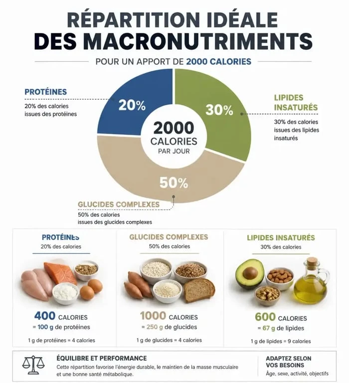 Répartition des macronutriments pour un régime de 2000 calories par jour