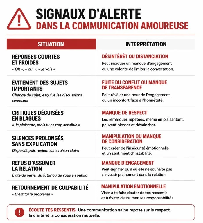 Infographie des signaux d'alerte quand il ne répond pas à mon message