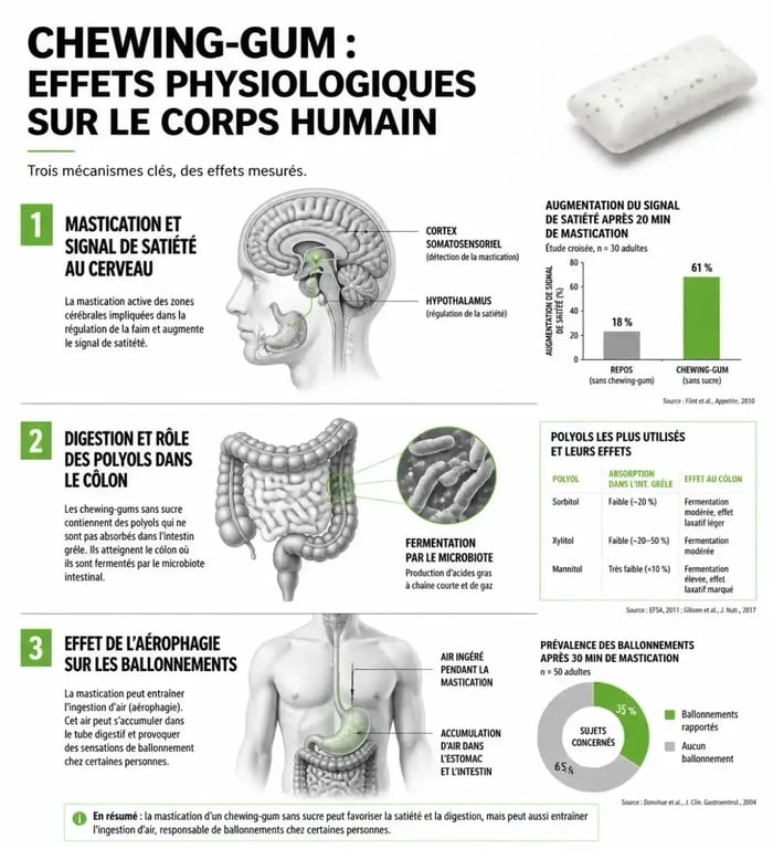 Infographie sur les effets du chewing-gum sur la digestion et le poids