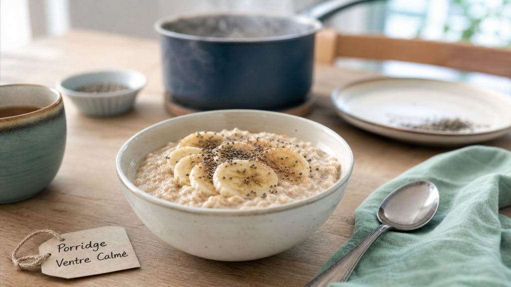 Bol de porridge flocon d'avoine et intestin irritable, anti-ballonnements