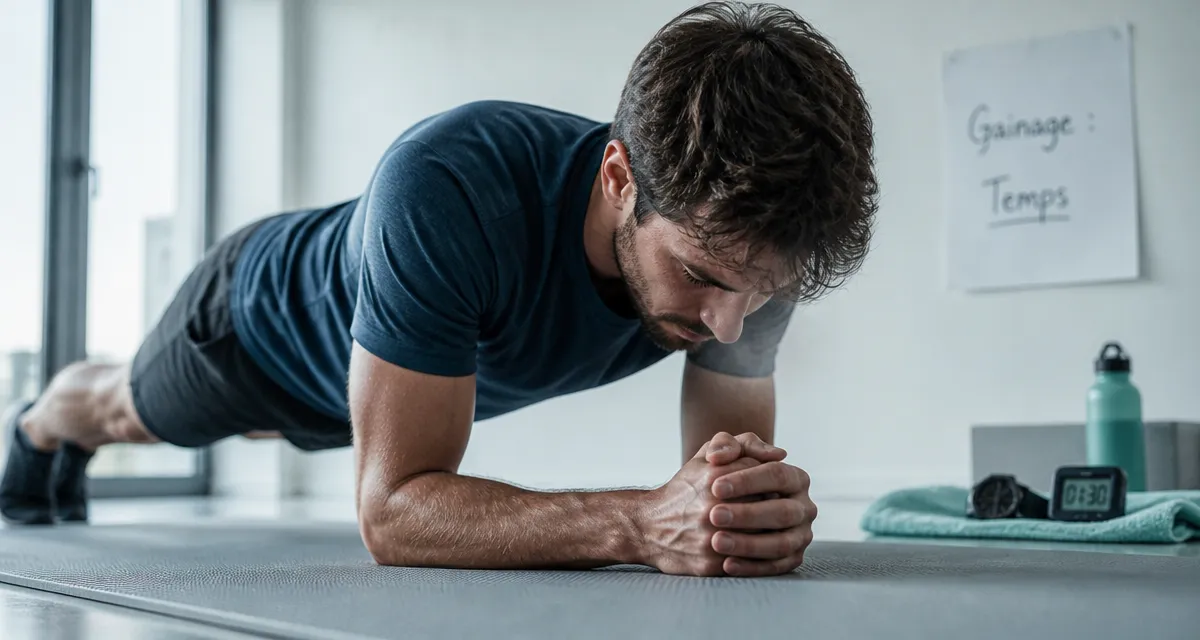 Gainage combien de temps : tenir la sangle abdominale sur tapis