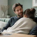 Homme Cancer amoureux comportement regard tendre femme canapé