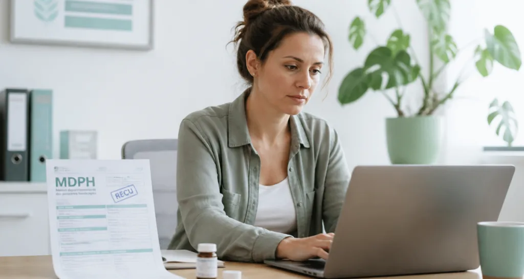 maladie de basedow et travail, femme bureau, dossier mdph