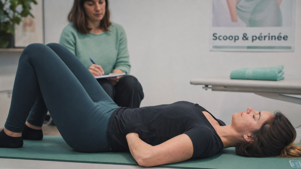 Que veut dire scoop en kinésithérapie périnée : gainage et périnée, patiente