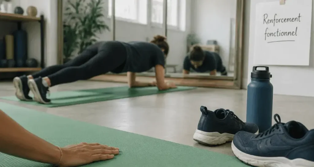Seance de renforcement musculaire sans materiel sur tapis de yoga