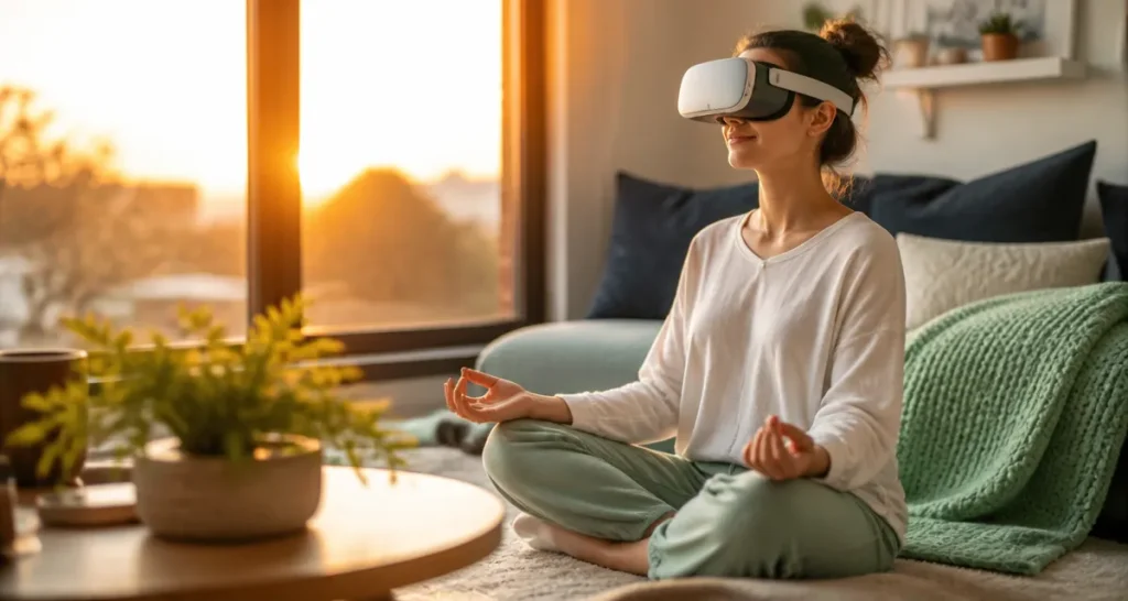vr meditation personne relaxée casque