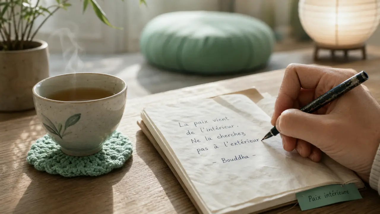 Citations bouddhisme : paix intérieure et colère, main écrivant sur papier