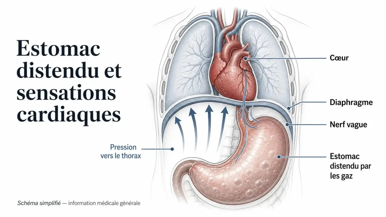 Palpitations cardiaques et estomac : schéma de la relation entre digestion, diaphragme et cœur