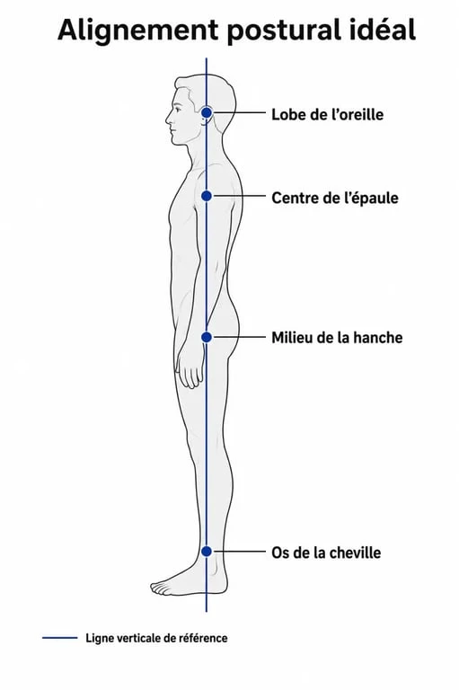 Schéma illustrant l'alignement postural idéal pour améliorer sa posture au quotidien