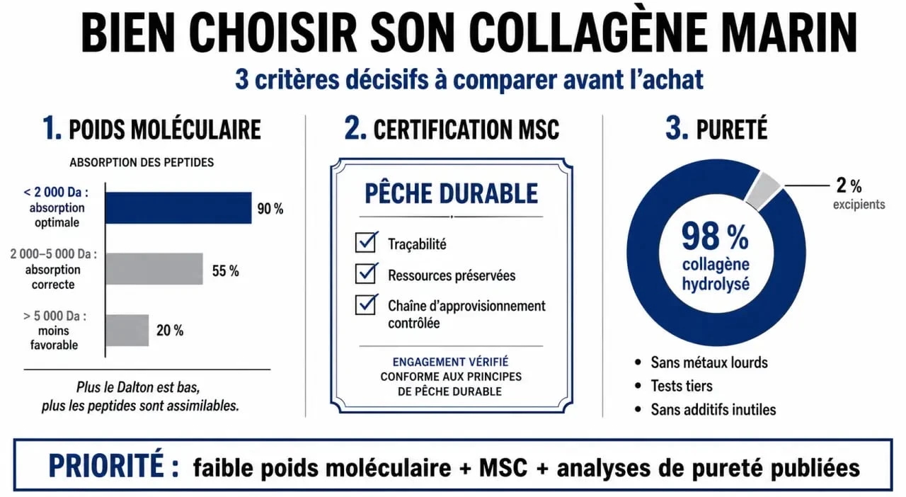 Infographie des critères de sélection pour le meilleur collagène marin